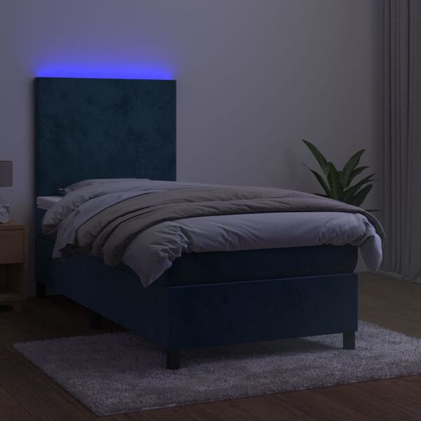 vidaXL Cama box spring c/ colch&atilde;o/LED 80x200 cm veludo azul-escuro