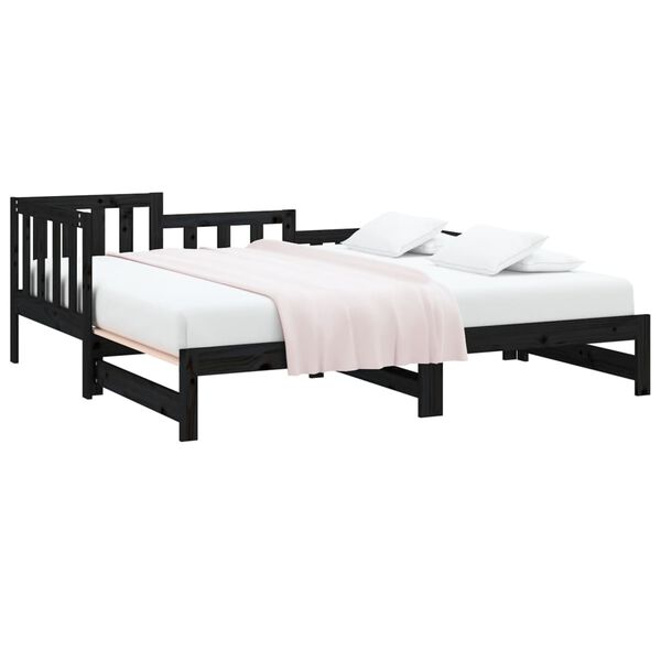 820736 vidaXL Sof&aacute;-cama de puxar 2x(90x200) cm pinho maci&ccedil;o preto