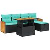 vidaXL 6 pcs conjunto sof&aacute;s jardim c/ almofad&otilde;es vime PE/ac&aacute;cia preto