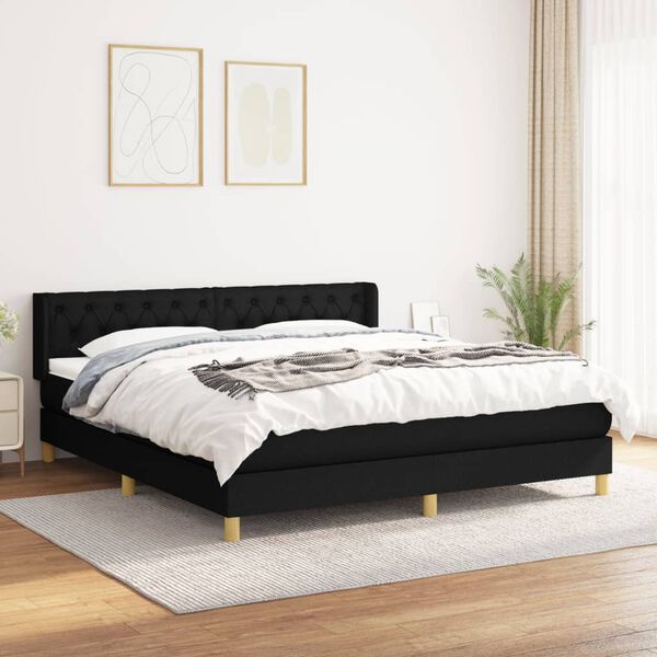 vidaXL Cama com molas/colch&atilde;o 160x200 cm tecido preto