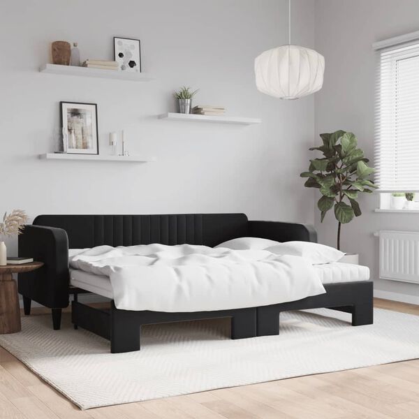 vidaXL Sofá-cama com gavetão e colchões 90x200 cm veludo preto