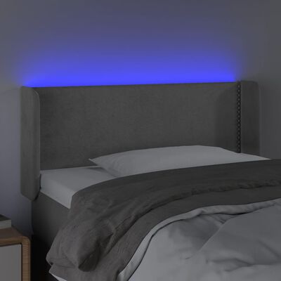 vidaXL Cabeceira de cama c/ luzes LED veludo 83x16x78/88cm cinza-claro