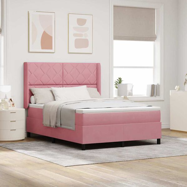 vidaXL Cama Box com colch&atilde;o com led Rosa 160 x 200 cm Veludo