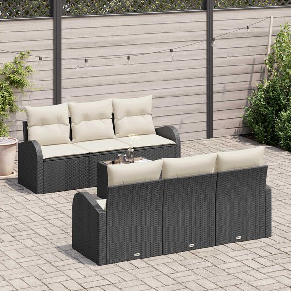 vidaXL Conjunto de Sof&aacute; de Jardim 7 pcs Preto e Creme vime PE