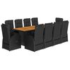 vidaXL 11 pcs conjunto de jantar p/ jardim c/ almofad&otilde;es vime PE preto