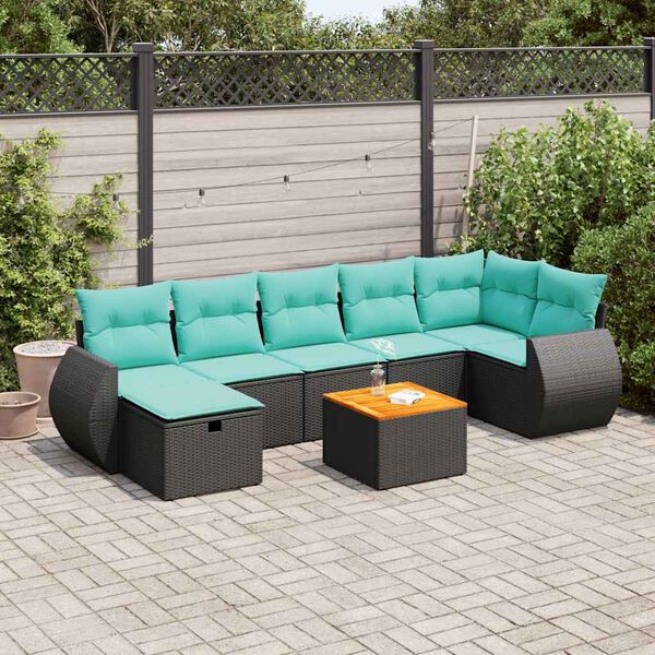 vidaXL 8 pcs conjunto sof&aacute;s de jardim com almofad&otilde;es vime PE preto