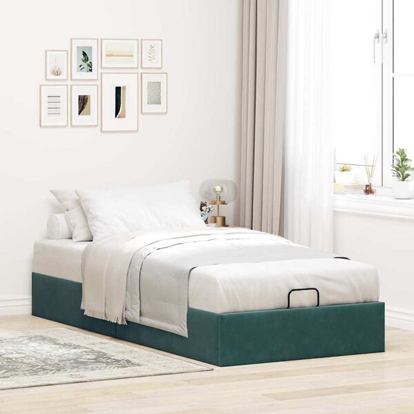 vidaXL Otomano Bed Frame No Colch&atilde;o Verde Escuro 80x200 cm Veludo