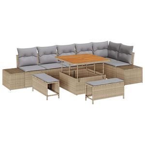 vidaXL Conjunto de Sof&aacute; de Jardim 9 pcs Bege Rattan Sint&eacute;tico