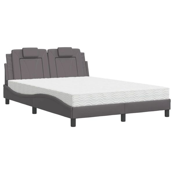 vidaXL Cama Viana com colch&atilde;o 140x190 cm couro artificial cinzento