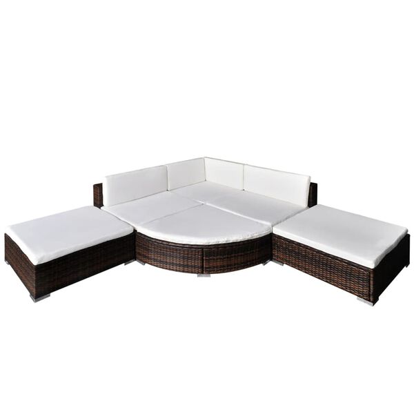 vidaXL 6 pcs conjunto lounge de jardim c/ almofadões vime PE castanho