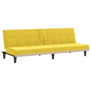 vidaXL Sof&aacute;-cama com suportes para copos tecido amarelo-claro