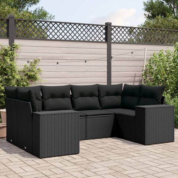 vidaXL 6 pcs conjunto sof&aacute;s de jardim c/ almofad&otilde;es vime PE preto