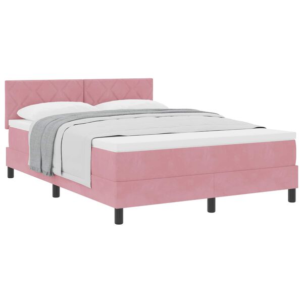 vidaXL Cama Box com colch&atilde;o com cabeceira Rosa 160 x 200 cm Veludo
