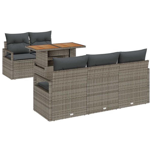 vidaXL Conjunto de Sof&aacute; de Jardim 6 pcs Cinzeto Rattan Sint&eacute;tico
