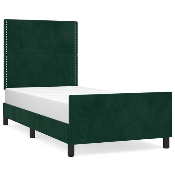 vidaXL Estrutura de cama sem colch&atilde;o 90x200 cm veludo verde-escuro