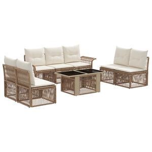 vidaXL Conjunto de Sof&aacute; de Jardim 8 unid. Bege e Branco Creme vime PE