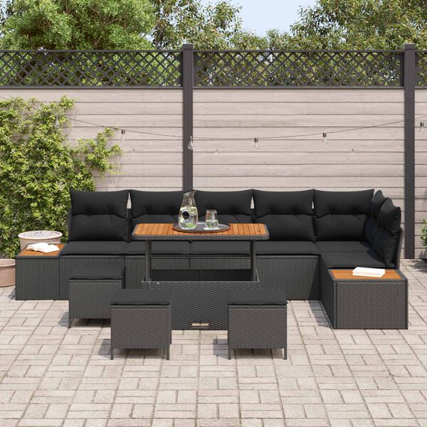 vidaXL Conjunto de Sof&aacute; de Jardim 10 pcs Preto vime PE