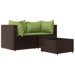 vidaXL 3 pcs conjunto lounge jardim c/ almofad&otilde;es vime PE castanho