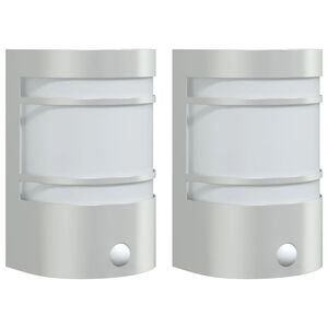 vidaXL Candeeiros parede p/ exterior c/ sensor 2pcs a&ccedil;o inox. prateado