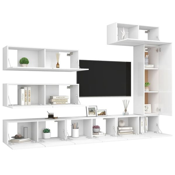vidaXL 7 pcs conjunto de m&oacute;veis de TV derivados de madeira branco