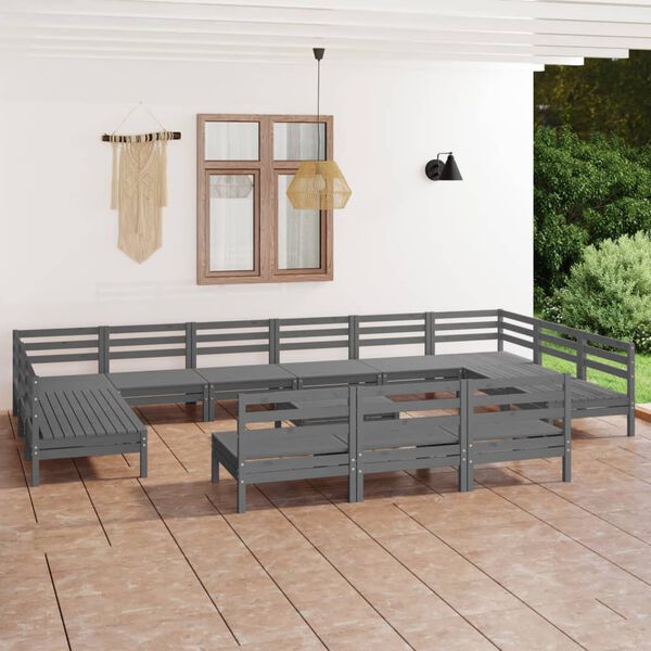 vidaXL 14 pcs conjunto lounge de jardim pinho maci&ccedil;o cinza