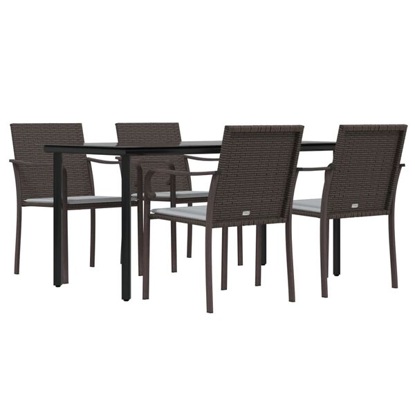 vidaXL 5 pcs conjunto de jantar p/ jardim c/ almofad&otilde;es vime PE e a&ccedil;o