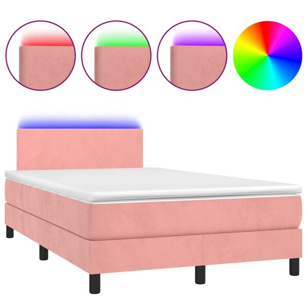 vidaXL Cama box spring c/ colch&atilde;o/LED 120x200 cm veludo rosa