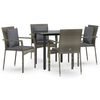 vidaXL 5 pcs conjunto jantar jardim c/ almofad&otilde;es vime PE preto/cinza