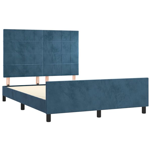 vidaXL Estrutura de cama sem colch&atilde;o 140x190 cm veludo azul-escuro