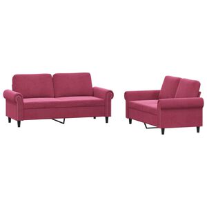 vidaXL 2 pcs conjunto de sof&aacute;s com almofad&otilde;es veludo vermelho tinto