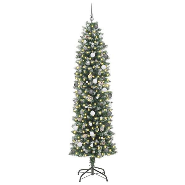 vidaXL &Aacute;rvore Slim de Natal Artificial Verde e Branco 240 cm