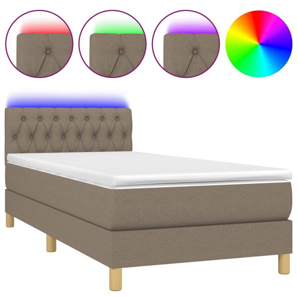 vidaXL Cama box spring colchão/LED 100x200cm tecido cinza-acastanhado