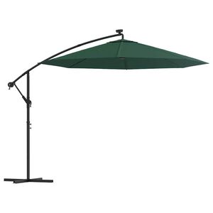 vidaXL Guarda-sol suspenso c/ ilumina&ccedil;&atilde;o LED 300 cm verde mastro metal