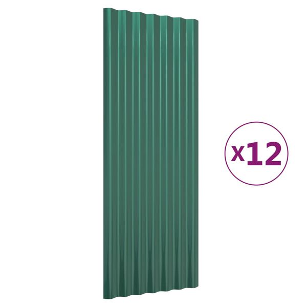 vidaXL Painéis de telhado 12 pcs 100x36 cm aço galvanizado verde