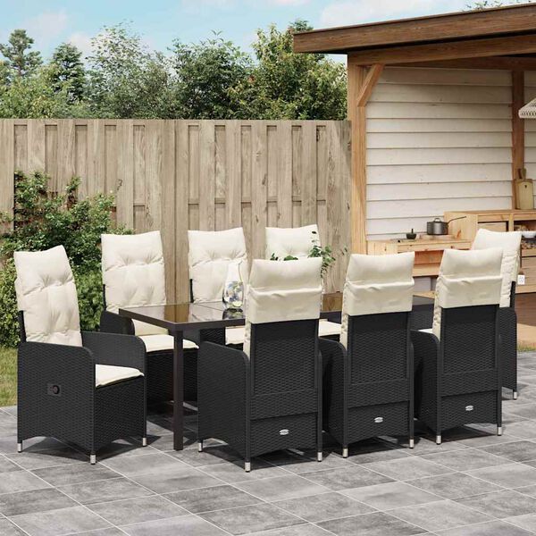 vidaXL Conjunto de Jantar para Jardim 9 pcs Preto Rattan Sint&eacute;tico