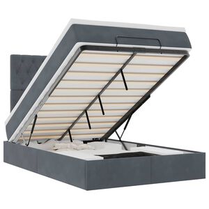 vidaXL Estrutura de cama otomana com colch&otilde;es cinza escuro veludo