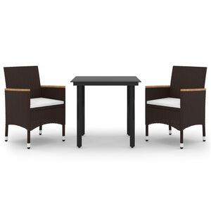 vidaXL 3 pcs conjunto de jantar p/ jardim c/ almofad&otilde;es vime PE/vidro