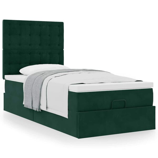vidaXL Estrutura cama otomana colch&otilde;es 90x190cm veludo verde escuro