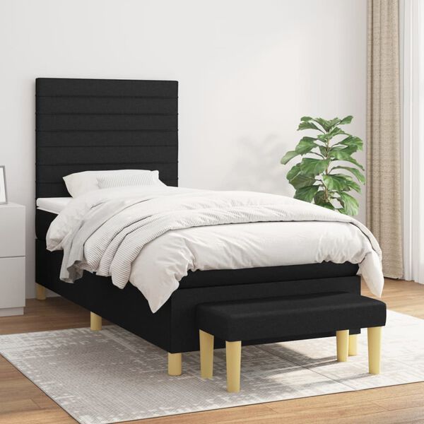 vidaXL Cama com molas/colch&atilde;o 90x190 cm tecido preto