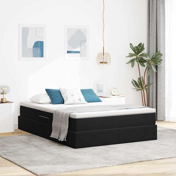vidaXL Cama com arruma&ccedil;&atilde;o e colch&atilde;o Preto 140 x 190 cm Veludo