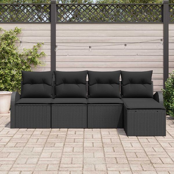 vidaXL Conjunto de Sof&aacute;s com almofada 5 pcs Preto vime PE