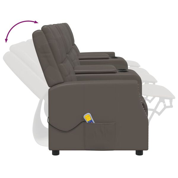 vidaXL Poltrona massagens 4 lug. reclin&aacute;vel couro artificial cinza
