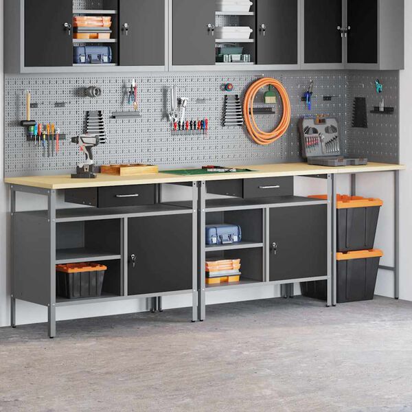 vidaXL Conjunto de bancada de trabalho 3 pcs Vermelho 255 x 55 x 85 cm