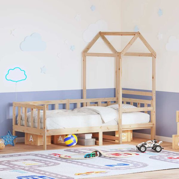 vidaXL Sof&aacute;-cama com telhado 90x190 cm madeira de pinho maci&ccedil;a