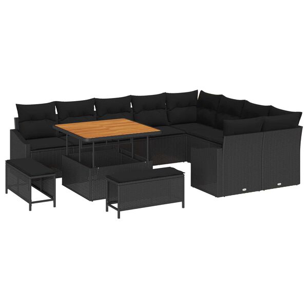 vidaXL Conjunto de Sof&aacute; de Jardim 12 pcs Preto Rattan Sint&eacute;tico