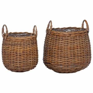 vidaXL Cesta de Plantas com armazenamento 2 pcs Castanho Rattan Lacak