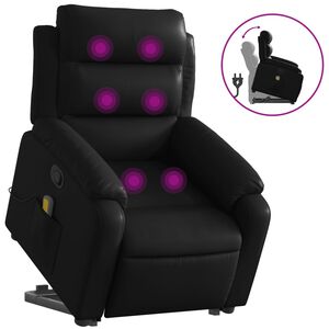 vidaXL Poltrona massagens reclin&aacute;vel elevat&oacute;ria couro artificial preto