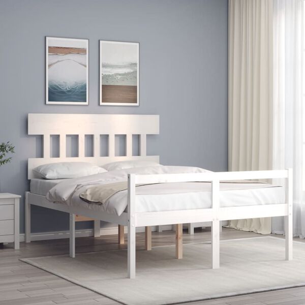 vidaXL Cama para idosos com cabeceira 140x190 cm madeira maci&ccedil;a branco