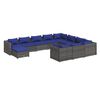 vidaXL 11 pcs conjunto lounge de jardim c/ almofad&otilde;es vime PE cinzento