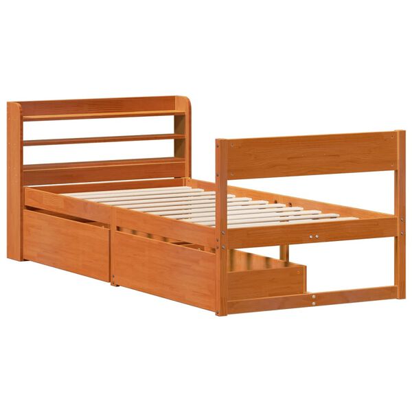 vidaXL Cama sem colch&atilde;o 75x190 cm madeira de pinho maci&ccedil;a castanho-mel